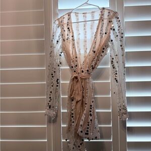 Sheer Sequin Lace Robe in Blush